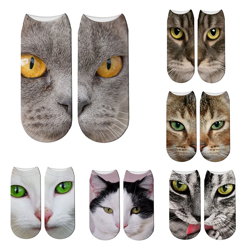 Top Trends: New 3D Cats Face Printed Women Socks Unisex Fashion Creativity Harajuku Cotton Short Socks Funny Animal Soft Low Ankle Socks Shoppable Styles