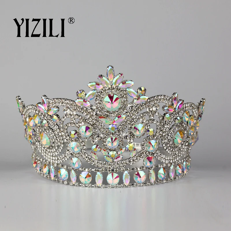 Top Trends: YIZILI New European Big Bride Wedding Crow AB Full Diamond Crystal Large Round Queen Crown Wedding Hair Accessories Paty C060 Shoppable Styles - Image 5