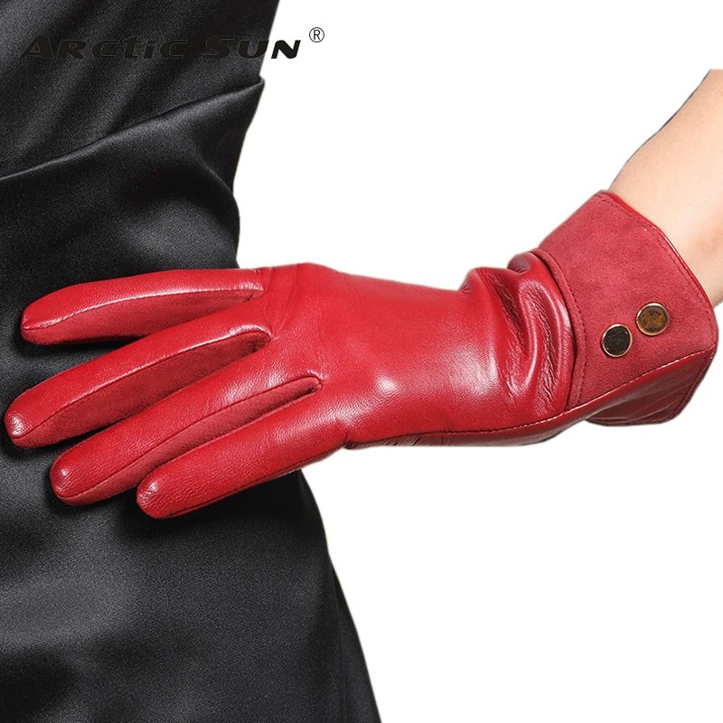 Top Trends: Brand Genuine Leather Gloves Fashion Trend Women Sheepskin Gloves Autumn Winter Plus Velvet Elegant Lady Glove L168NC Shoppable Styles