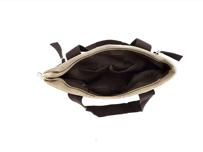 avatud õlakott, millel on mitu sisetaskut ja tõmblukk