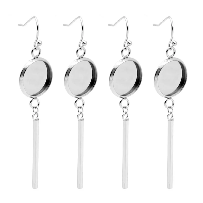 Top Trends: 10pcs / lot Stainless Steel Fashion Round Blank Long Earring Base Cabochon Setting DIY Jewelry Making Supplies Never Fade Shoppable Styles