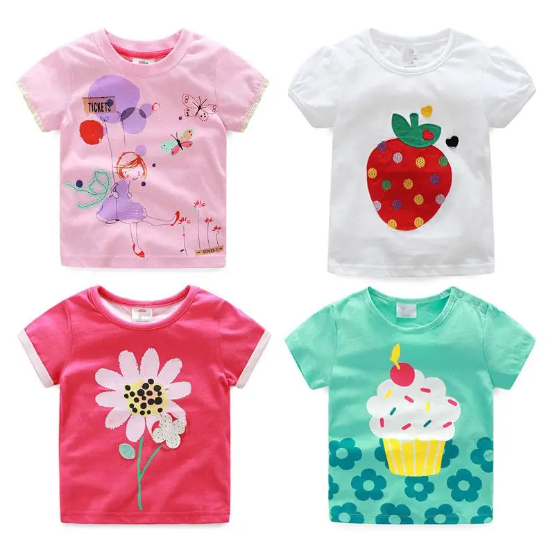 Top Trends: 2023 Summer New Arrival 2 3 4 6 8 10Years Kids Children Flower Print Baby Top Basic Shirt 100% Cotton Girls Short-Sleeve T-Shirt Shoppable Styles