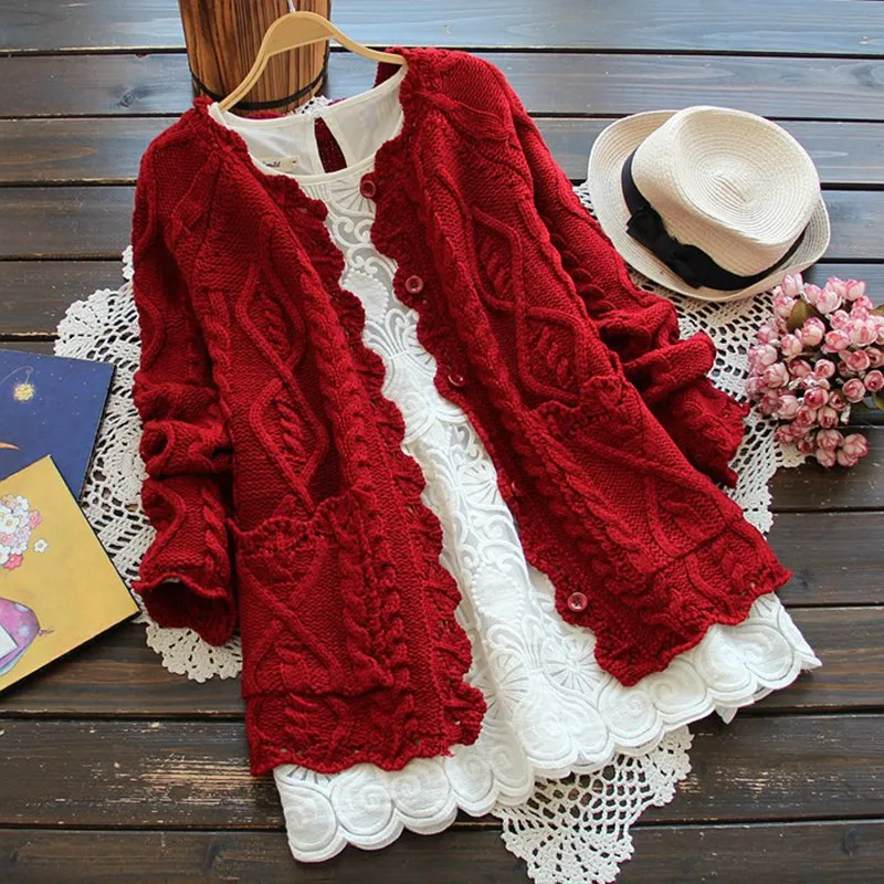 Top Trends: 2023 Spring Autumn Mori Girl Style Women Cardigan Solid Twist Howllow Out Crochet Cotton Knitted Sweater Fashion Girl&#039;s Coat Shoppable Styles