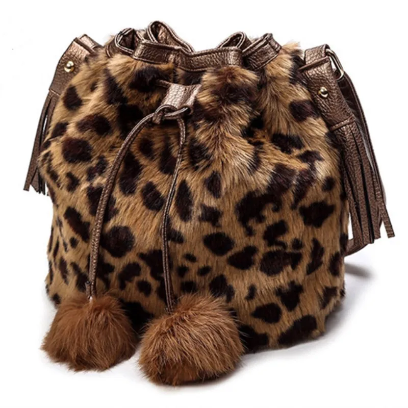 Top Trends: Women Winter Fashion Shoulder Bag Small Furry Faux Fur Bucket Drawstring Hand Bag Girls Purse Cross Body Bag With Pom Pom Shoppable Styles