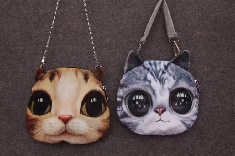 ümarad õlakotid suurte kassi ja koera nägudega