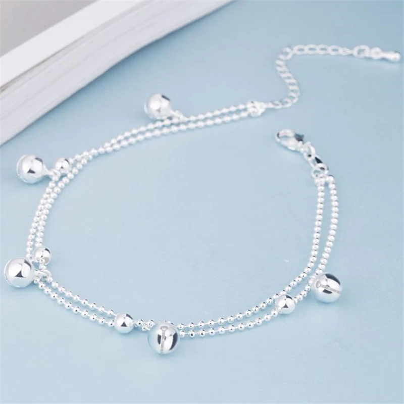 Top Trends: KOFSAC New Fashion 925 Sterling Silver Anklets For Women Beach Party Cute Beads Chain Bells Bracelets Foot Jewelry Girl Gifts Shoppable Styles