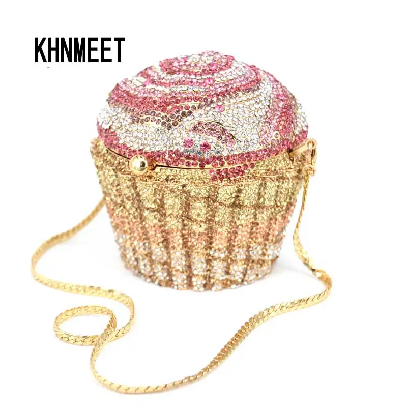 Top Trends: Designer Brand Luxury Crystal Evening Bag Fashion Cupcake Diamond Clutch Soiree Purse Women Wedding Bride Cake Handbags SC515 Shoppable Styles