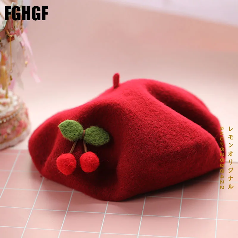 Top Trends: Solid Cute Cherry Beret Women Basque French Artist Wool Beret Stretch Slouch Cap Top Hat Autumn Winter Beanies Beret Hat Shoppable Styles