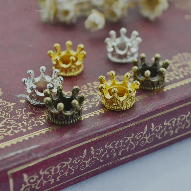 Top Trends: 50pcs / lot 10x7mm Gold Silver Antique Bronze Crown Charm Beads Connectors Charms End Beads Cap For DIY Jewelry Making Findings Shoppable Styles