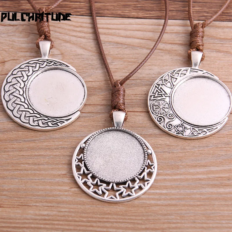 Top Trends: 2pcs Zinc Alloy Antique Silver 25mm Round Cabochon Settings Blank Cameo Pendant Base Tray With Leather Cord For Jewelry Making Shoppable Styles