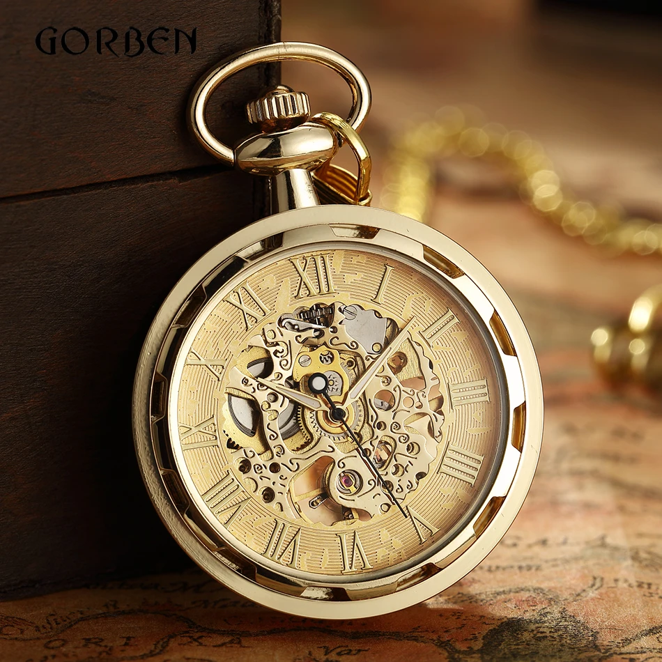 Top Trends: Luxury Antique Skeleton Mechanical Pocket Watch Men Steampunk Mechanical Fob Watches Clock Pendant Hand-winding Relogio De Bolso Shoppable Styles