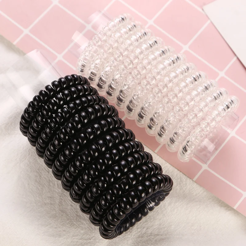 Top Trends: 4Pcs / Lot New Black Clear Telephone Cord Women Elastic Hair Rubber Bands Girls Tie Gum Ponytail Hair Accessories Headwear Shoppable Styles - Image 2