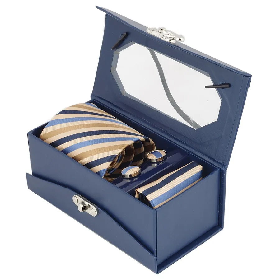 sinises kinkekarbis triibuline siidist lips ja mansetinööbid