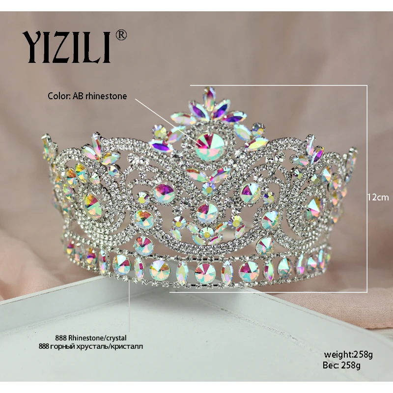 Top Trends: YIZILI New European Big Bride Wedding Crow AB Full Diamond Crystal Large Round Queen Crown Wedding Hair Accessories Paty C060 Shoppable Styles - Image 2