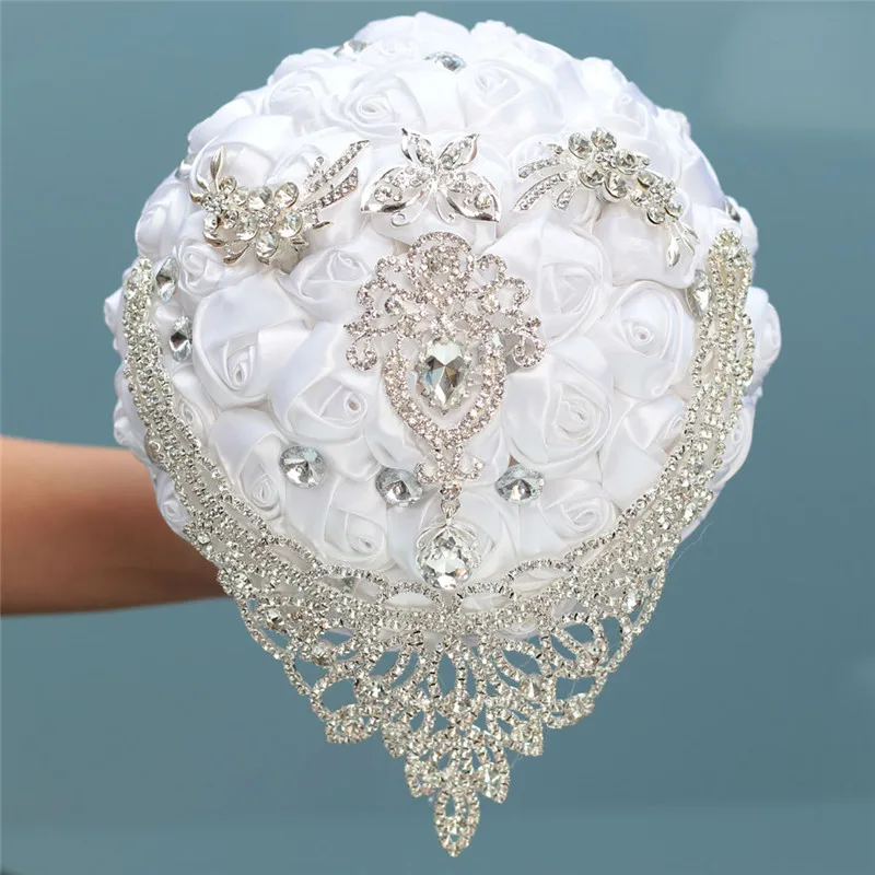 Top Trends: 16styles New White Wedding Bride Holding Flowers Artificial Bouquet Ribbon Rhinestone Pearl Bouquet Decoration Bride Groom Dance Shoppable Styles