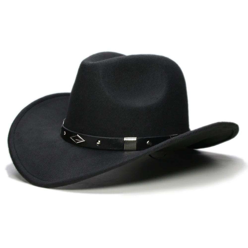 Top Trends: Retro Geometry Leather Band Parent-child Unisex / Kid Wool Wide Brim Cowboy Western Hat Cowgirl Bowler Cap (61cm / 57cm / 54cm) Shoppable Styles