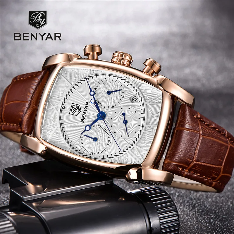 Top Trends: BENYAR Men&#039;s Watches 2023 Top Luxury Brand Man Chronograph Quartz Wristwatch Leather Army Military Male Clock Relogio Masculino Shoppable Styles