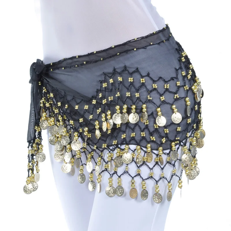 Top Trends: Lady Women Belly Dance Hip Scarf Accessories 3 Row Belt Skirt With Gold Bellydance Tone Coins Waist Chain Wrap Adult Dance Wear Shoppable Styles