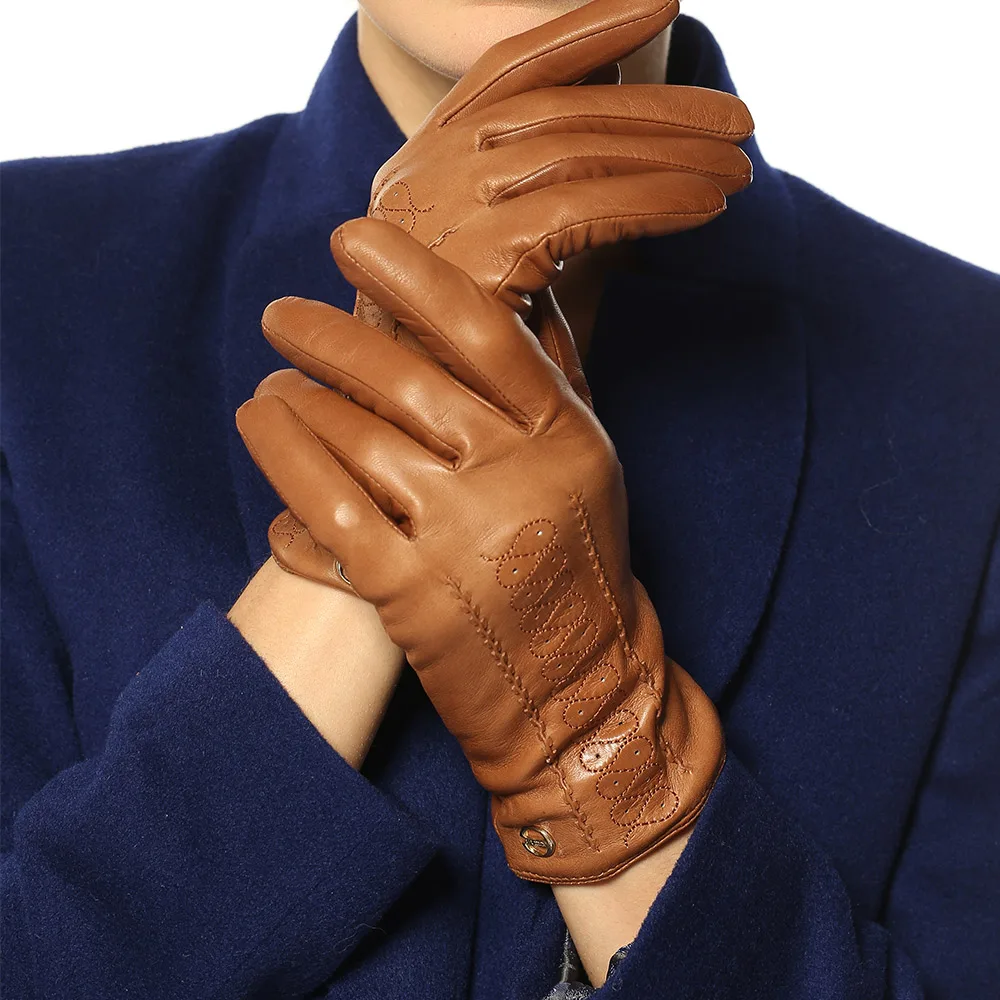 Top Trends: Genuine Leather Gloves Female Winter Keep Warm Fashion Driving Sheepskin Woman Gloves Wool Cashmere Knitted Lined EL001NR Shoppable Styles