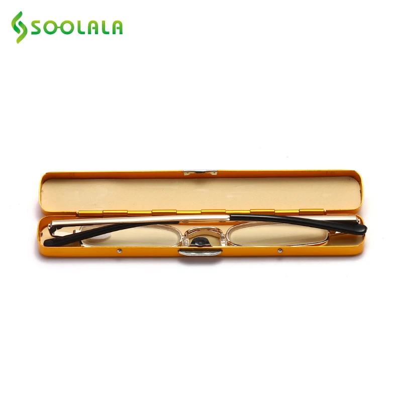 Top Trends: SOOLALA Mini Folding Reading Glasses W / Pen Clip Case Presbyopic Glasses Golden Magnifier Eyewear Small Reading Glasses Foldable Shoppable Styles - Image 2