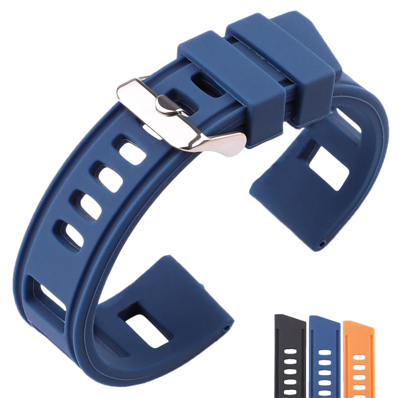 Top Trends: Rubber Watch Band Strap 20mm 22mm Orange Blue Black Women Men Waterproof Soft Silicone Watchbands Bracelet With Polished Buckle Shoppable Styles