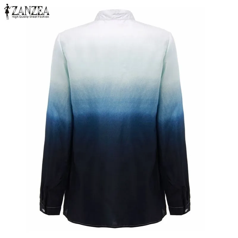 sinine ombre pikkade varrukatega pluus