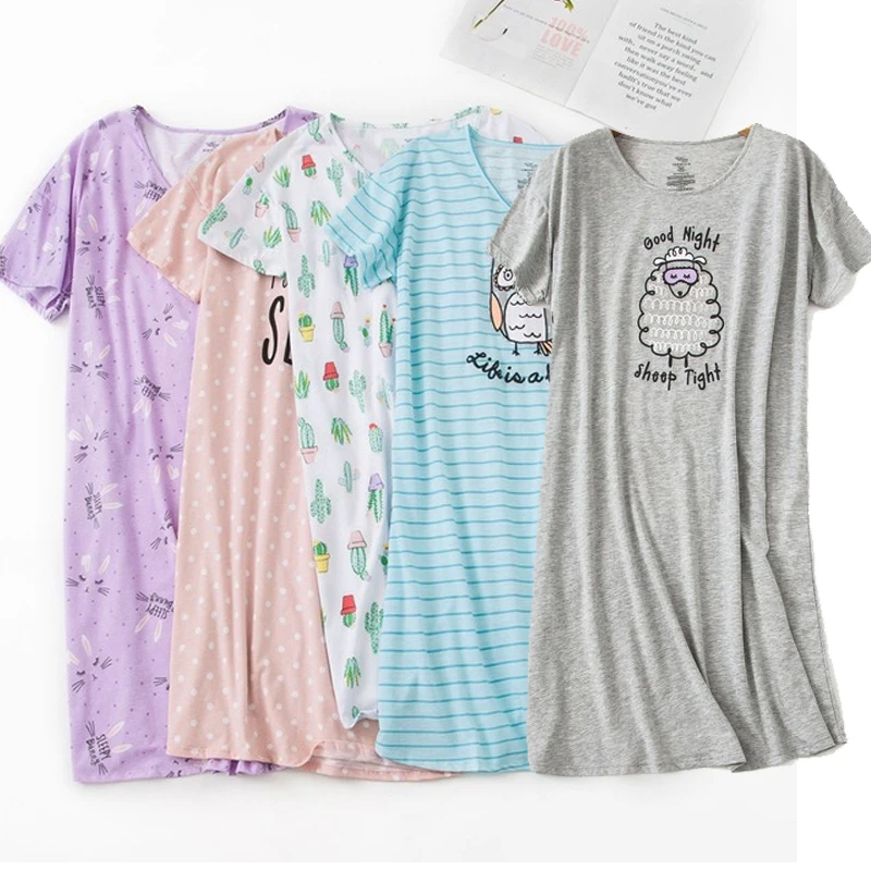 Top Trends: Brand Designer Homewear Women Casual Cartoon Nightgown Ladies Cotton Nightdress Female Round Collar High Quality Sleep Dress Shoppable Styles