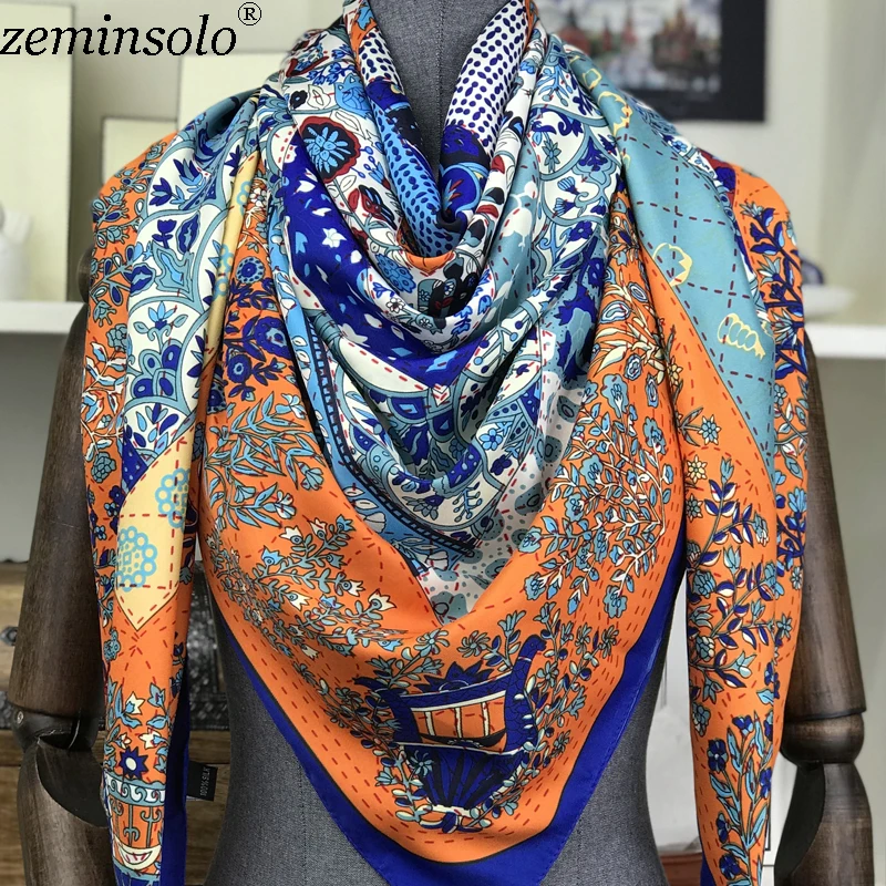 Top Trends: Luxury Brand Spring Printed 100% Silk Twill Scarves Women Bandana Large Square Silk Scarf Shawl Wraps Foulard 130x130cm Shoppable Styles