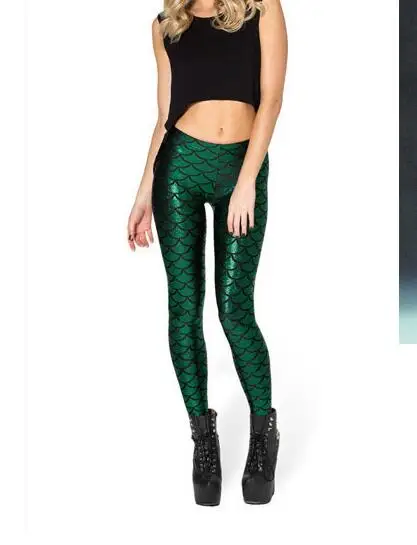 Top Trends: Milk Digital Print Women Mermaid Fish Scale Leggings Plus Size Black Metallic Geometric Stretch Legging Pant For Female Shoppable Styles