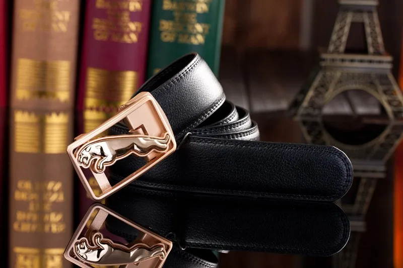 must nahast püksirihm kuldse jaaguarikujulise pandlaga