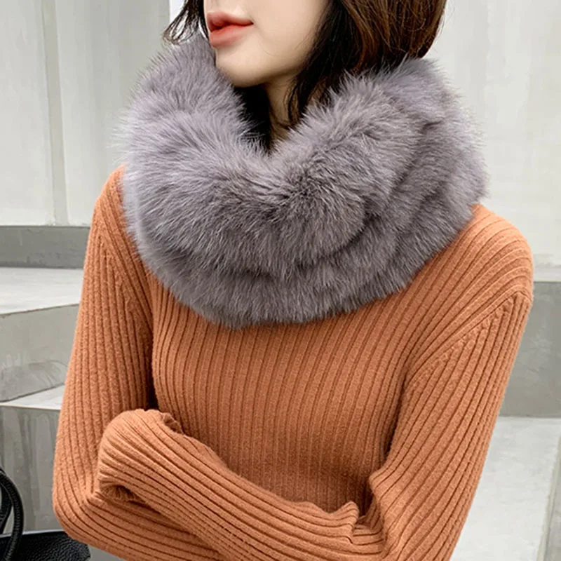 Top Trends: Fashion Winter Real Fox Fur Snood Scarf Women Genuine Fur Round Scarves 2018 Hot Sale Ladies Scarfs Warm Neck Warmer Endness Shoppable Styles