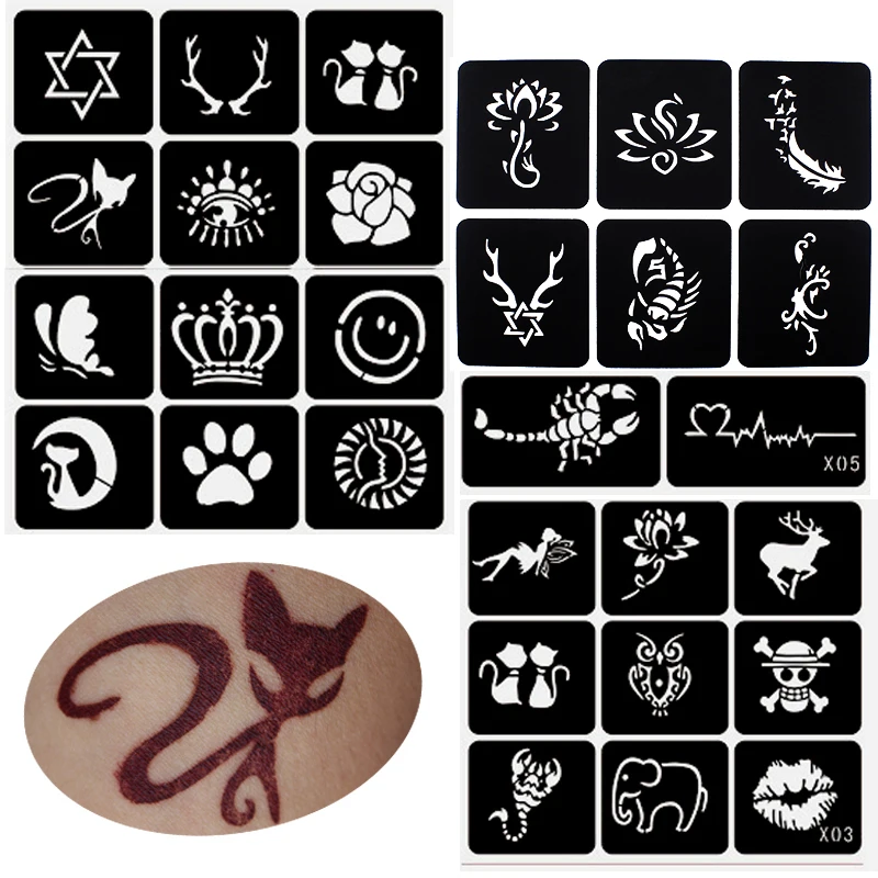 Top Trends: 120pcs Small Glitter Tattoo Stencil Woman Female Kids Cute Drawing Templates, Cat Flower Letter Airbrush Henna Tattoo Stencils Shoppable Styles