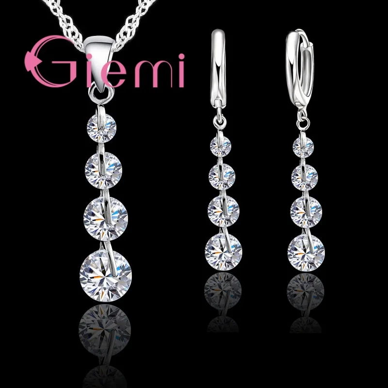 Top Trends: Real Romantic 925 Sterling Silver Cubic Zirconia Crystal Pendant Necklace Earrings Jewelry Set For Women Choker Wedding Shoppable Styles