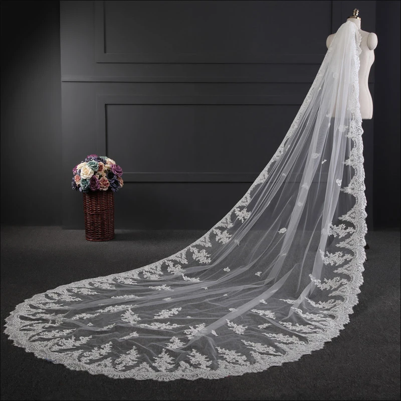 Top Trends: 2023 New Arrival Lace Bride Veils Velos De Novia 3.5 Meters Appliqued Long Wedding Veils White Ivory 1T Bridal Veils With Comb Shoppable Styles