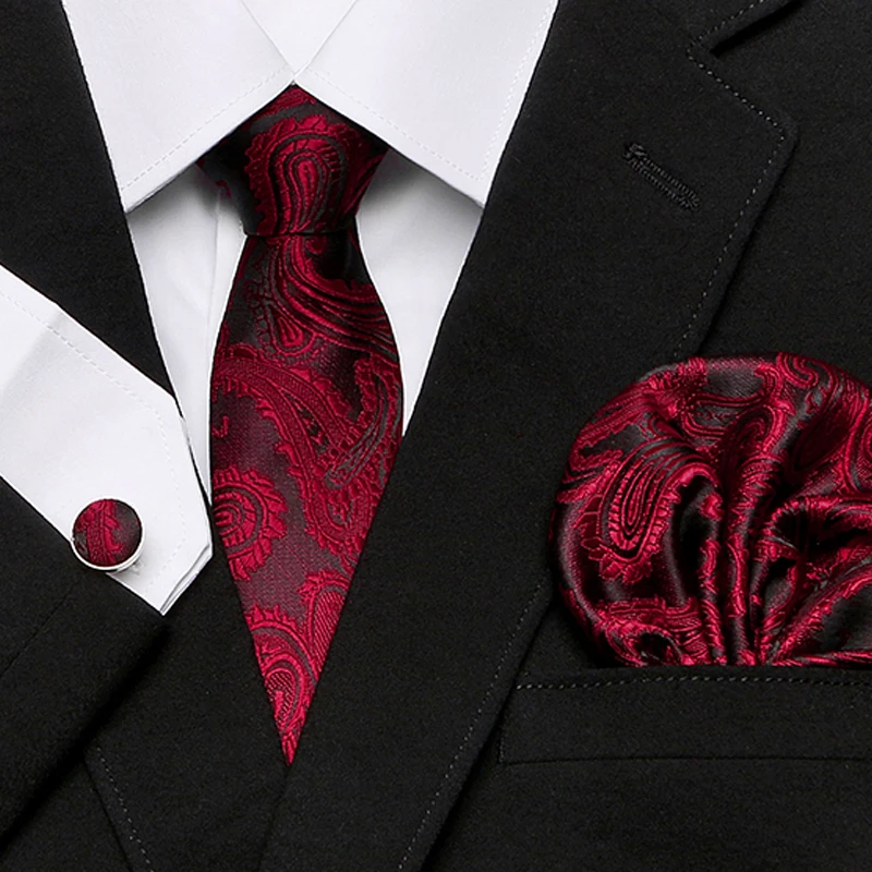 Top Trends: Men`s Tie Silk Red Plaid Print Jacquard Woven Tie + Hanky + Cufflinks Sets For Formal Wedding Business Party Free Postage Shoppable Styles