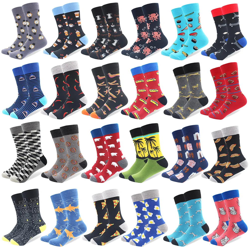 Top Trends: 1 Pair Drop Shipping Winter Spring Happy Socks Cotton Men Crew Skateboard Socks Funny Pattern Wedding Socks Gift Shoppable Styles