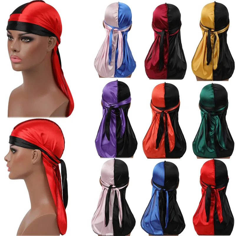 Top Trends: New Patchwork Men&#039;s Durags Hip Hop Bandana Pirate Cap Du Doo Rag Silky Durag Headbands Headwear Long Tail Women Hair Accessories Shoppable Styles