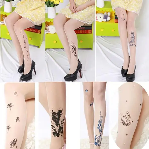 Top Trends: QA92 Fake Tattoos Print Pantyhose 15D Velvet Tights Women Ultra Show Thin Transparent Stockings Shoppable Styles