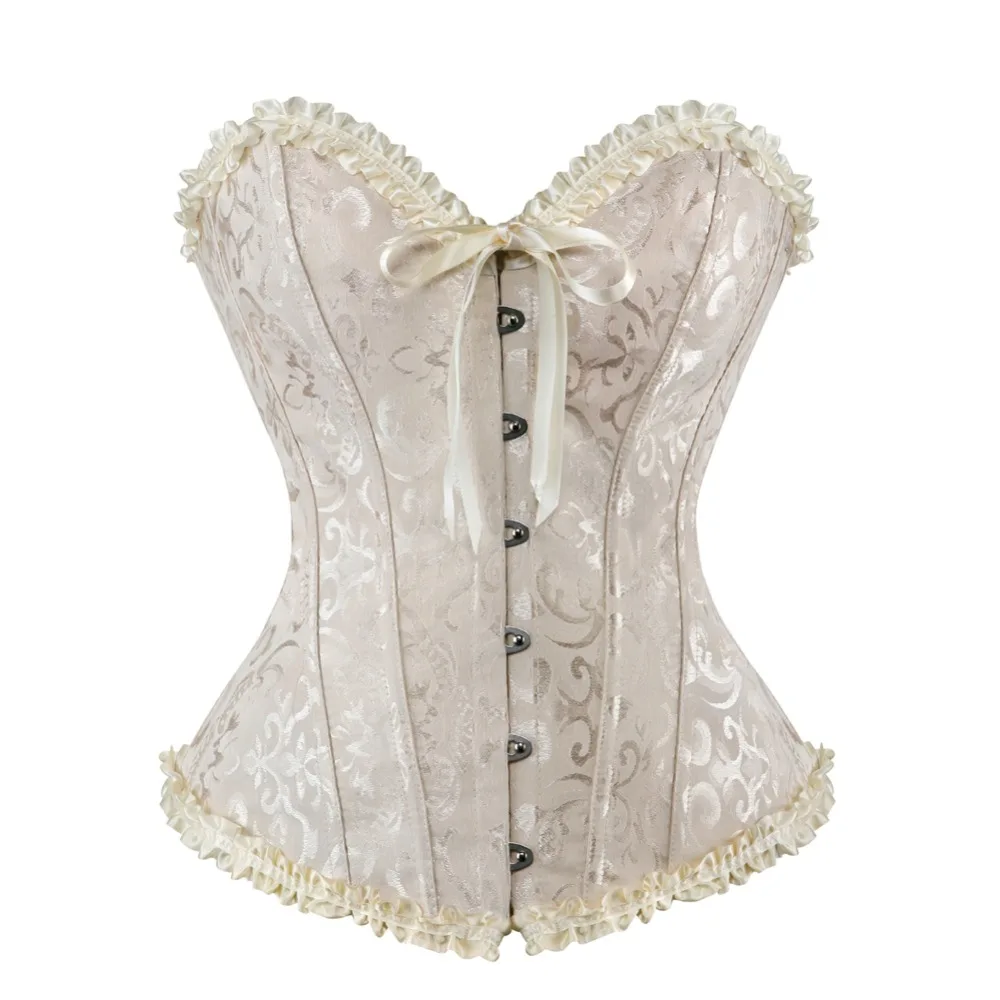 Top Trends: Corsets Bustiers Lace Trim Plus Size Waist Bodyshaper White Victorian Corset Top Boned Floral Gothic Corsets for Women Black Shoppable Styles - Image 5