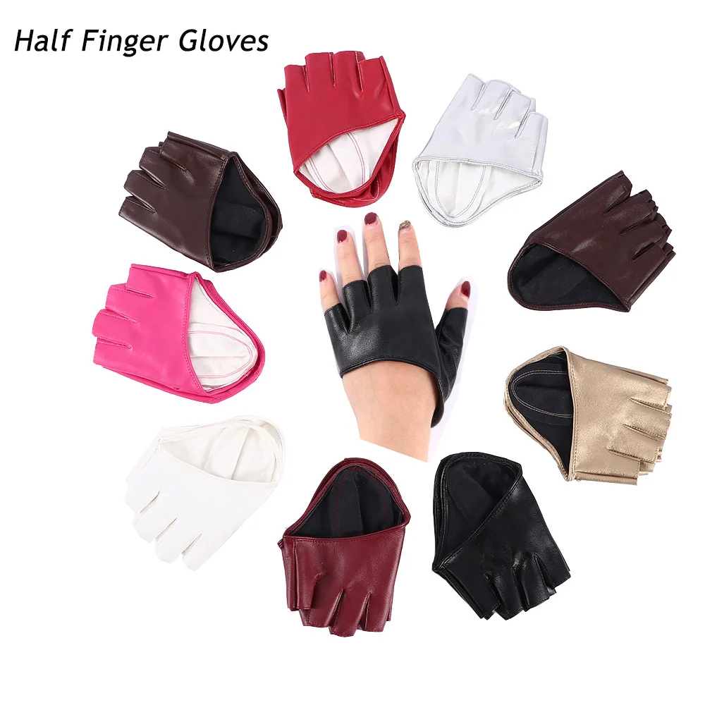 Top Trends: Fashion Half Finger PU Leather Gloves Lady Fingerless Driving Show Mitten Cool Clothing Accessories Solid Color Shoppable Styles