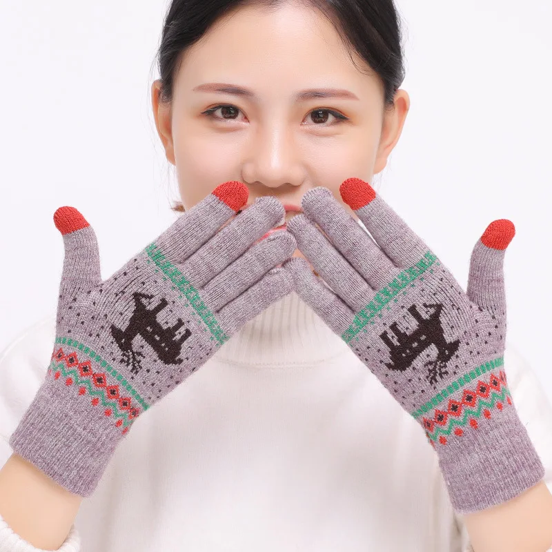 Top Trends: 2018 Women&#039;s Cute Elk Deer Snowflake Knitted Gloves Full Finger Winter Gloves Touch Screen Mittens Female Gloves Christmas Gift Shoppable Styles