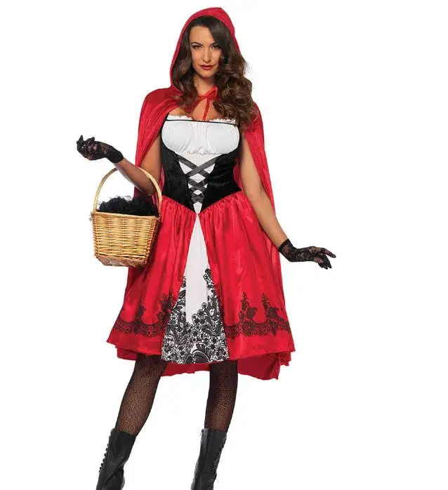 Top Trends: Cosplay Halloween Adult Women Little Red Riding Hood Hooded Costume Stage Show Costumes Dress+ Shawl Shoppable Styles