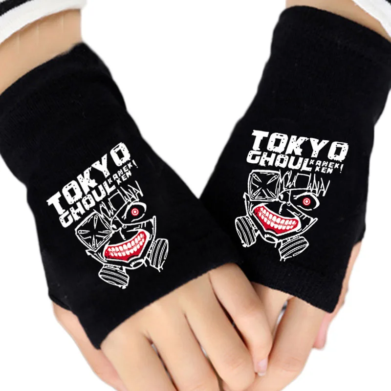 Top Trends: 2023 Fashion Winter Warm Cotton Print Gloves Fingerless Anime Tokyo Ghoul Black Glove Couple Men Women Mitten Cosplay Gifts Shoppable Styles