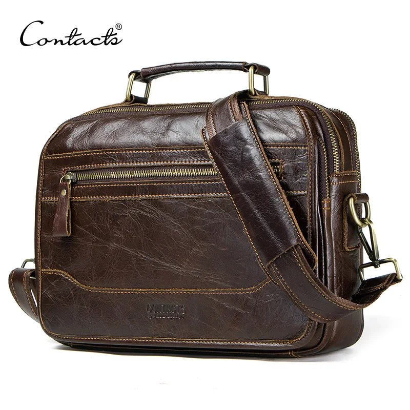 Top Trends: CONTACT&#039;S New Oil Cow Leather Men&#039;s Messenger Bag Male Satchel Bag Men Crossbody Bags Masculina Bolso Big Casual Shoulder Bags Shoppable Styles