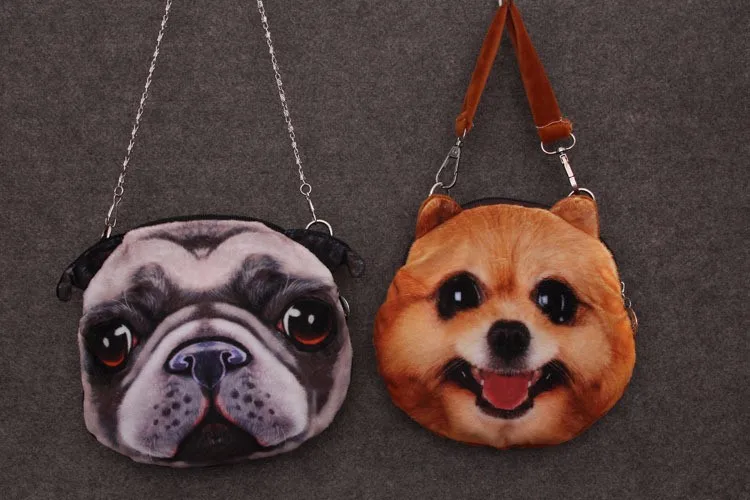 ümarad õlakotid 3D kassi ja koera piltidega