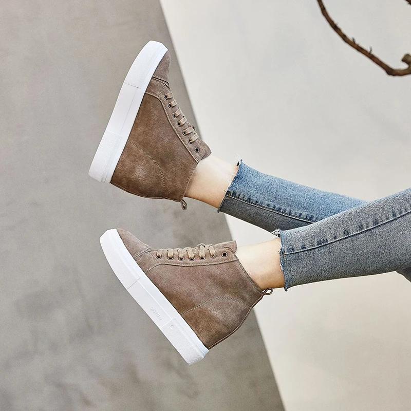 Top Trends: Women's Chunky Sneakers 2019 Winter Genuine Leather Hidden Heels Shoes Warm Plush Platform Sneakers Shoes For Woman Autumn Shoe Shoppable Styles