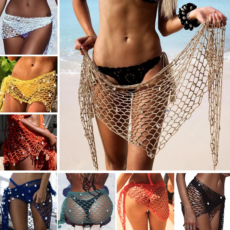 Top Trends: Women Beach Weave Hand Crochet Wrap Shawls Sexy Bikini Cover Up Sunscreen Nets Skirt Mesh Tunic Pareo Beachwear Shoppable Styles