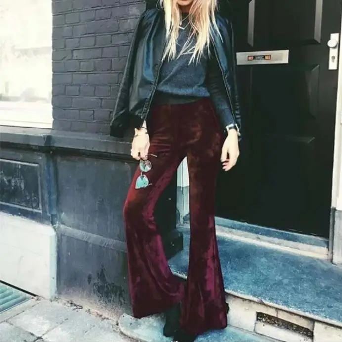 Top Trends: BKLD 2024 Fashion Velvet Pants Women Autumn Winter Flare Pants High Waist Trousers Street Style Pants Bottoms Women Flare Pants Shoppable Styles