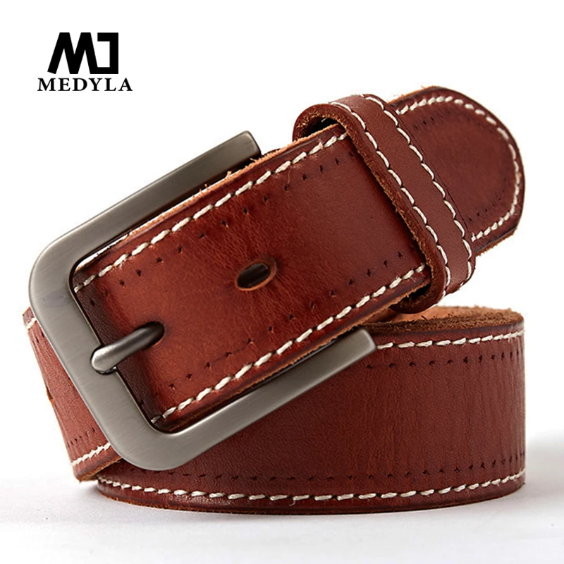 Top Trends: MEDYLA Original Leather Men&#039;s Belt Retro Casual Design Jeans Belt For Men&#039;s Brand Designer Belt High Metal Pin Buckle Dropship Shoppable Styles