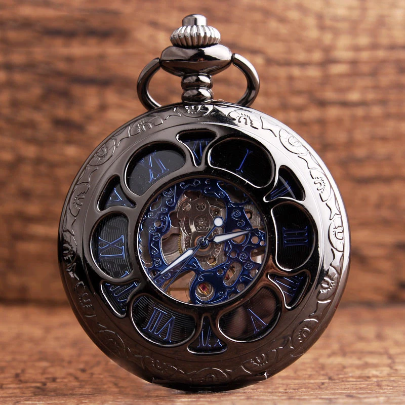 Top Trends: Flip Opening Clock Mechanical Pocket Watch Bronze Roman Numerals Vintage Hollow Steampunk Fob Watch With Fob Chain Women Gift Shoppable Styles